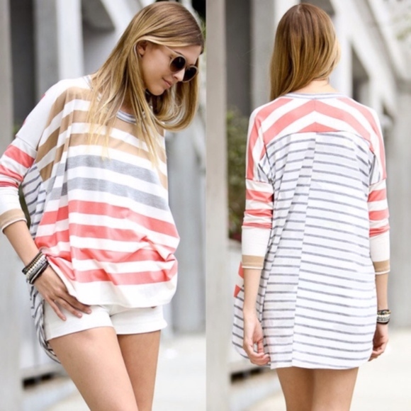 GRACE Softest Striped Top   - ORANGE MIX    - Picture 2 of 2